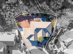 Aerial view of property's location with property parcel outlined