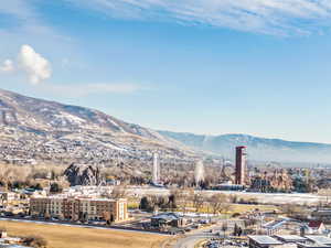 View of mountain backdrop and Lagoon Amusement Park.