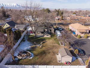 Aerial perspective of suburban area featuring mountains