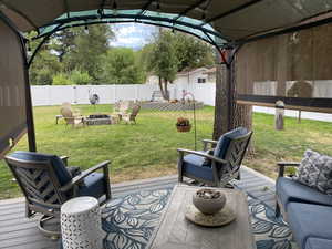 Fenced backyard featuring an outdoor fire pit