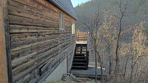 View of home's exterior featuring stairs