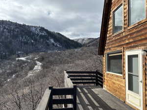 Deck featuring a mountain view