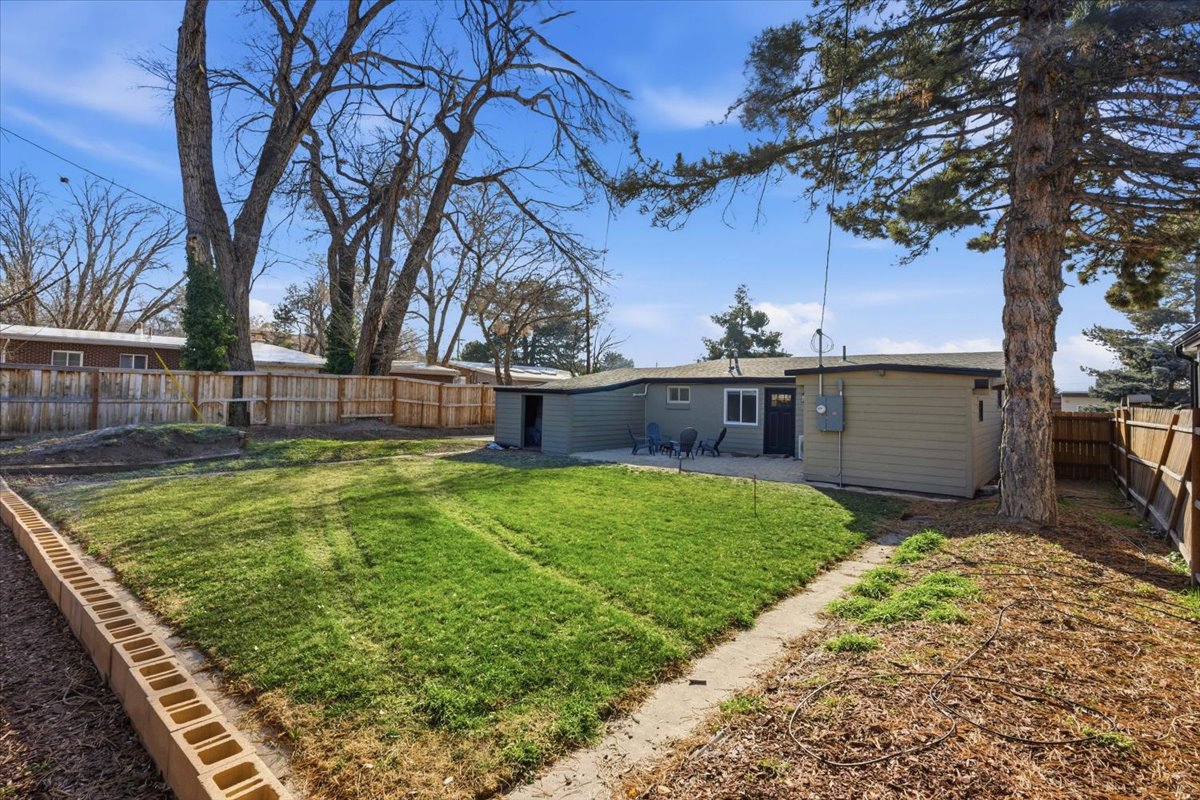 Back of house featuring a fenced backyard and a patio