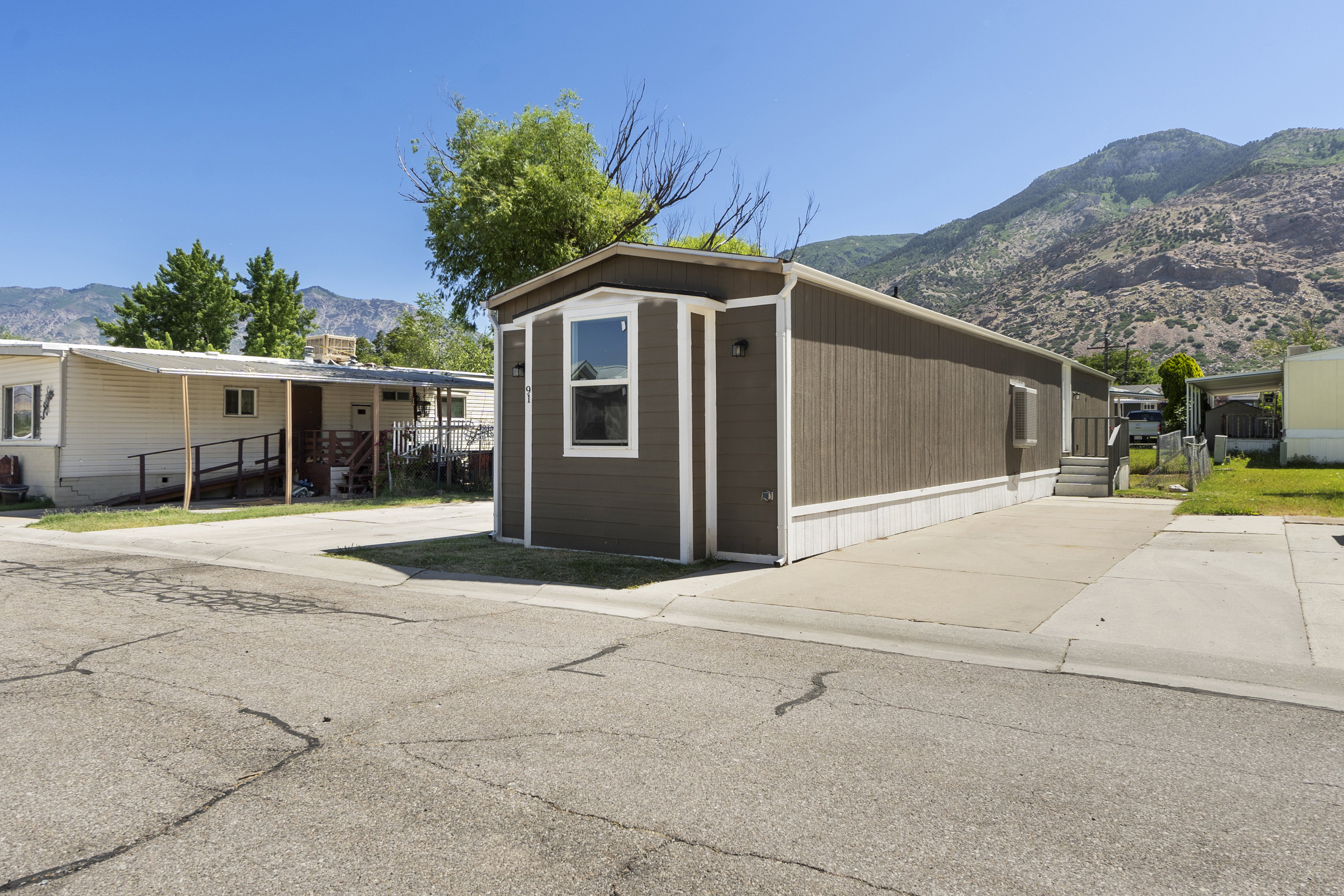 View of front of home with a mountain view