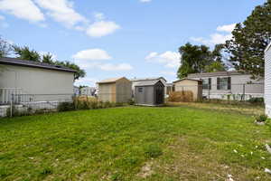 Fenced backyard with a shed