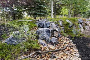 View of one of the waterfalls in the water feature