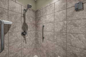 Bathroom view of a tile shower
