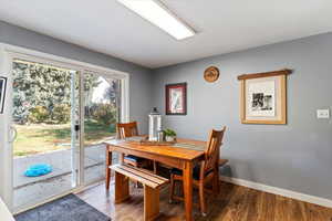 Dining room with wood finished floors and baseboards
