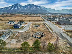 Aerial view of residential area with a mountain backdrop