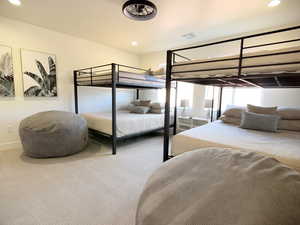 Bedroom featuring recessed lighting and carpet floors