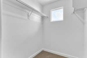 Walk in closet with carpet flooring