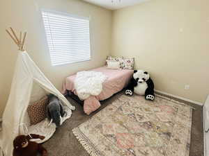 Bedroom with carpet and baseboards
