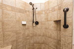 Bathroom view of tiled shower
