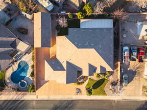 View from above of property with a pool