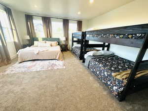Bedroom with carpet and recessed lighting
