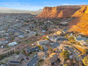 Aerial perspective of suburban area featuring mountains
