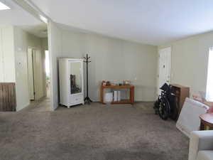 Living area featuring carpet