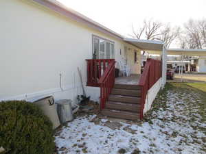 View of snow covered deck