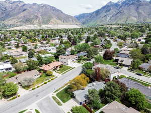 Aerial perspective of suburban area featuring mountains