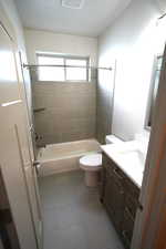 Full bathroom with vanity and washtub / shower combination
