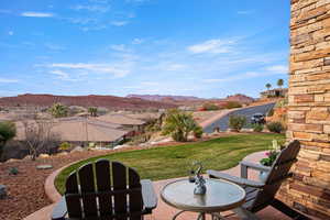 View of patio / terrace with a mountain view