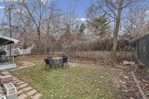 Fenced backyard featuring a patio area