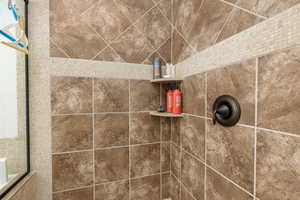 Bathroom view of a tile shower