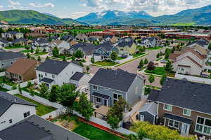 Aerial perspective of suburban area featuring mountains