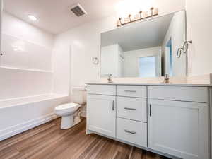 Primary bathroom with double vanity sinks
