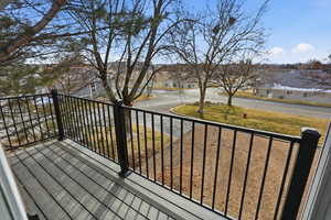 Wooden deck with a residential view
