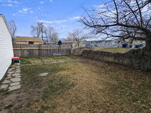 Fenced backyard featuring a residential view