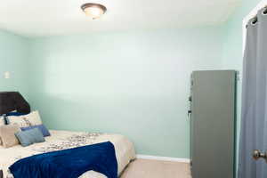 Basement bedroom with above grade windows, and carpet.