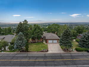 View from above of property featuring a mountain backdrop
