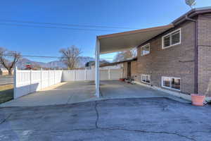 View of patio with a mountain view