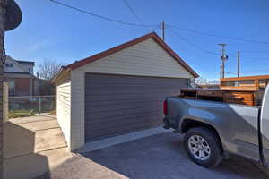 View of detached garage