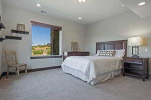 Bedroom with carpet flooring and recessed lighting