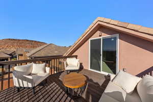 Wooden deck with a mountain view