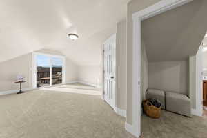 Additional living space with light colored carpet