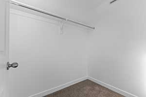 Walk in closet featuring carpet flooring