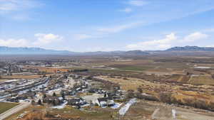 Aerial perspective of suburban area with mountains