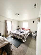 Bedroom featuring carpet floors and multiple windows