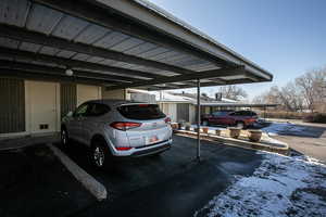 View of two covered parking stalls
