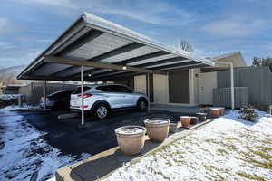 View of two covered parking stalls