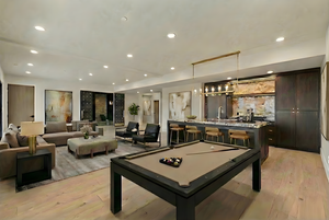 Playroom featuring light wood-style flooring, billiards table, and recessed lighting