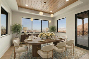 Dining space featuring a wooden tray ceiling, light wood-type flooring, and recessed lighting