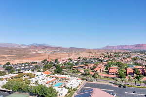 Aerial perspective of suburban area featuring mountains