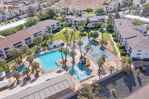 Drone / aerial view of a pool area