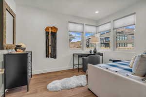 Bedroom featuring light wood finished floors and recessed lighting