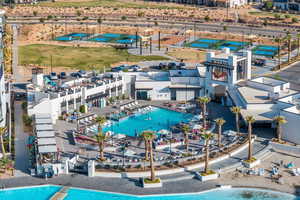 Drone / aerial view of a pool area