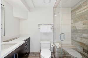 Full bath featuring vanity and a stall shower